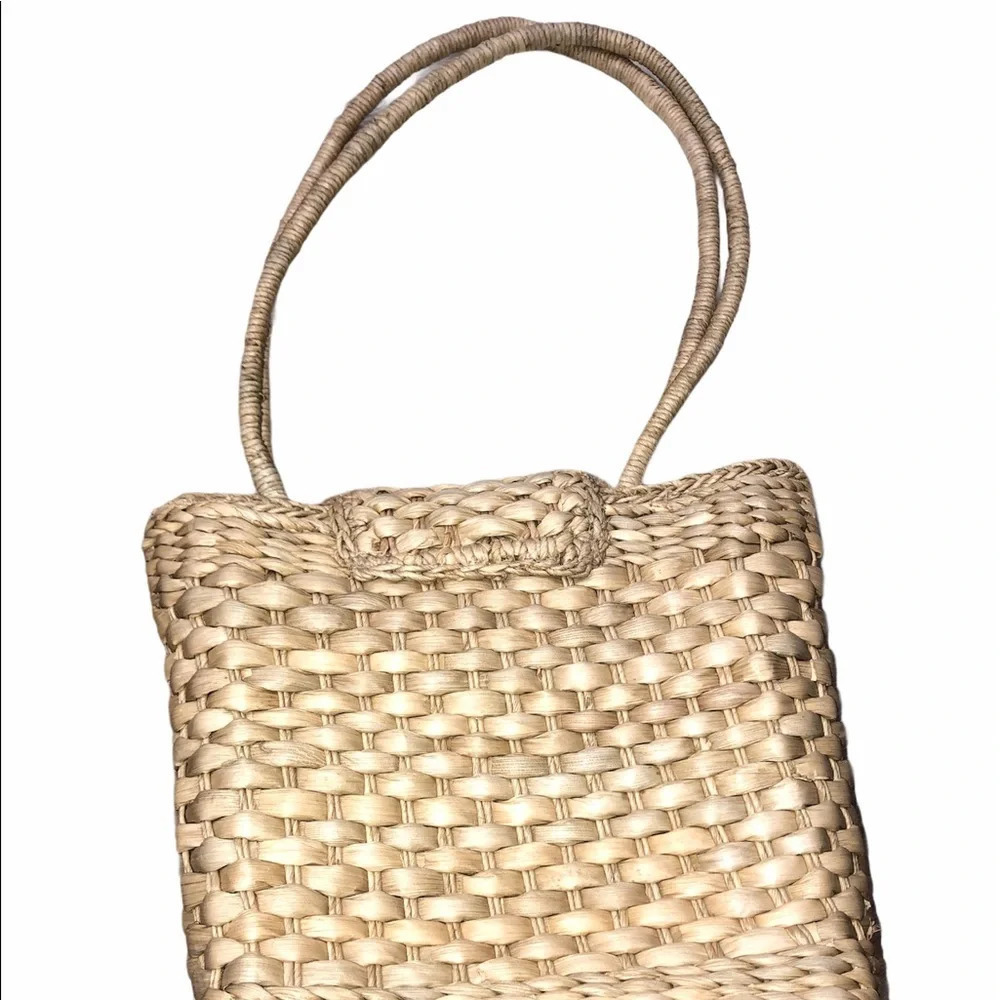 Vintage corn husk straw beach summer tote bag - Picture 2 of 9